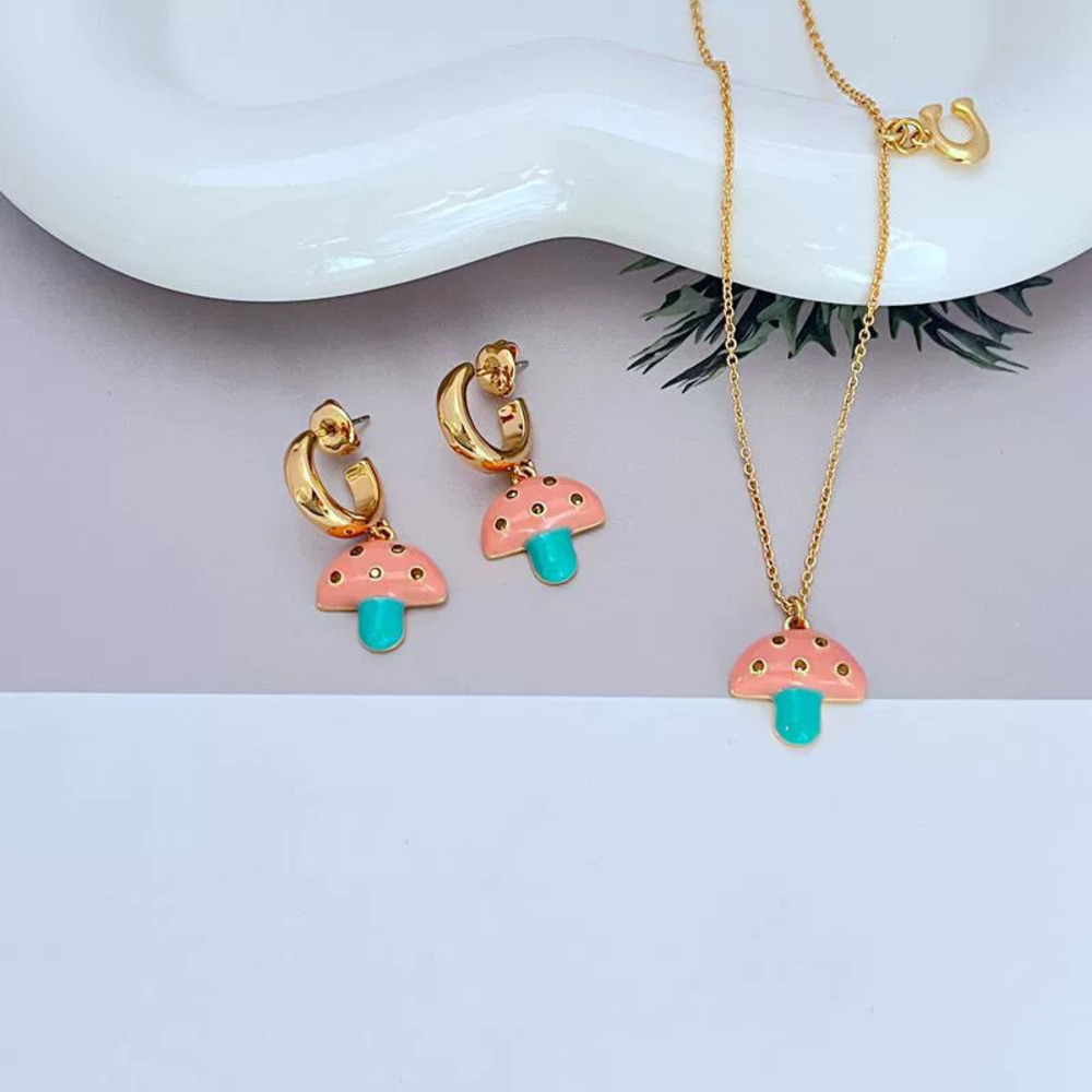 Coach Colorful Dopamine Enamel Mushroom Pendant Earrings Necklace